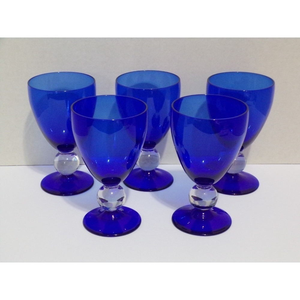 Bryce Contour Small Bubbled Stem Deep Cobalt Blue Water Gasses 8.5 Oz Set of 5